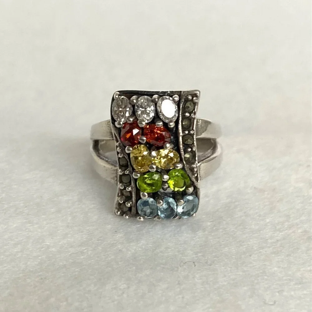 Sterling Silver 925 Multi Color Oval Cubic Zirconia CZ Ring Sz 7.75